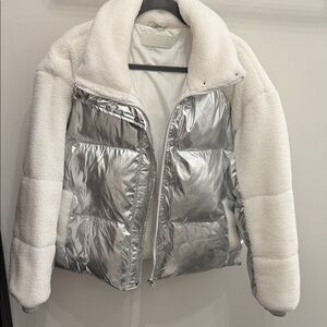 Blank NYC Silver and Cream Puffer Jacket